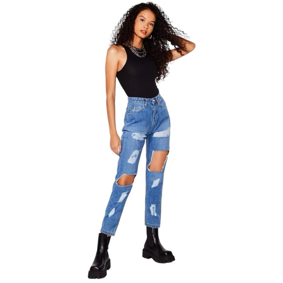 Nasty Gal Ripped High Waisted Mom Jeans - Picture 1 of 16